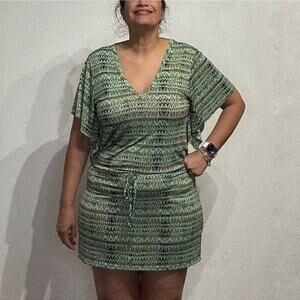 Veronica M. Green Waist Tie Mini Dress Sz S